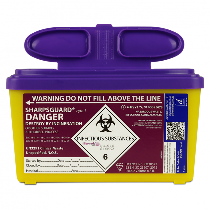 Purple Lid Sharpsguard cyto Sharps bin1 Litre